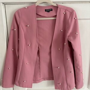 Fashion Nova Pink Pearl Studded Blazer Short set